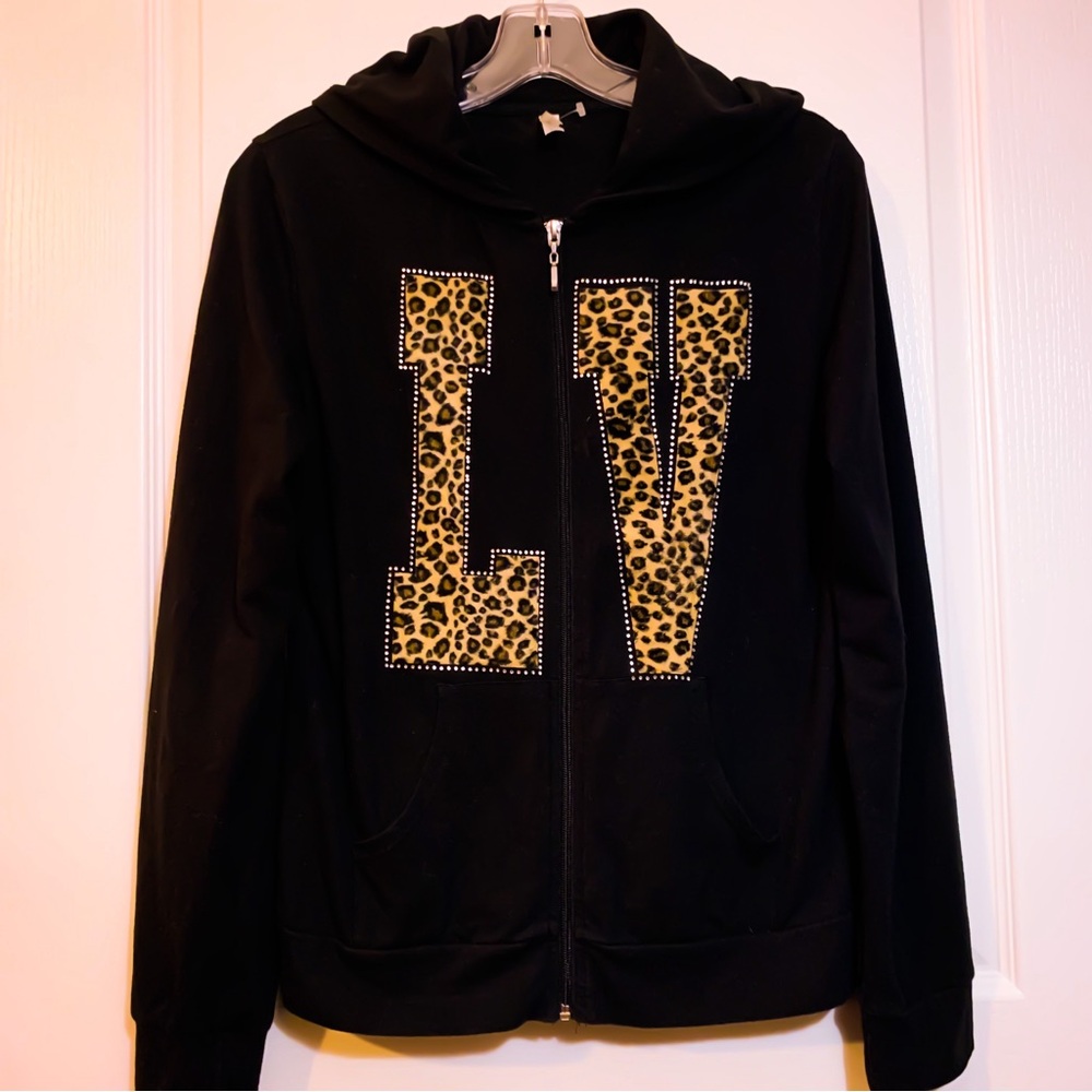 Las Vegas Animal Cheetah Print Jacket Hoodie Rhinestone Bling RARE Size Large XL